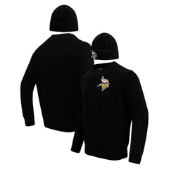 Minnesota Vikings Pro Standard Crewneck Pullover Sweater & Cuffed Knit Hat Box Gift Set - Black - NFL