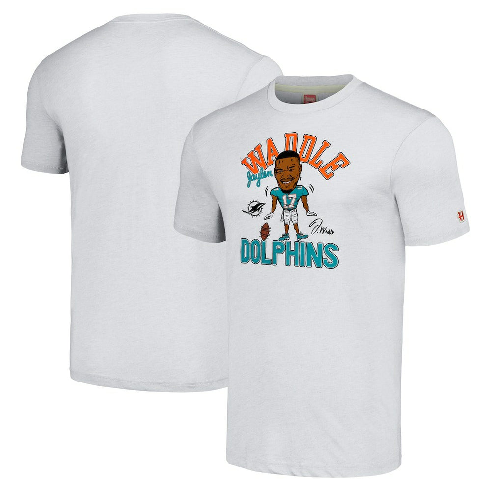 Jaylen Waddle Miami Dolphins Homage Unisex Caricature Player Tri-Blend T-Shirt - Anthracite - NFL