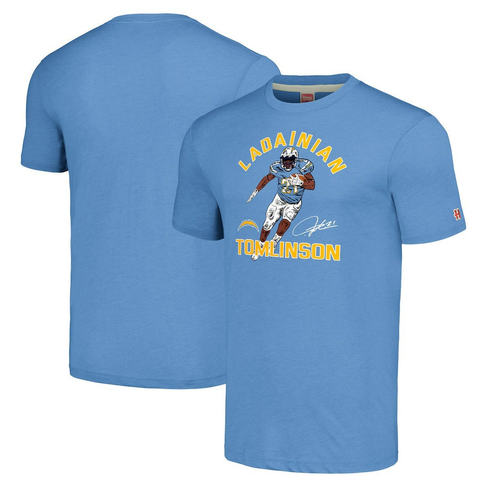 LaDainian Tomlinson Los Angeles Chargers Homage Unisex Unisex Caricature Retired Player Tri-Blend T-Shirt - Powder Blue - NFL