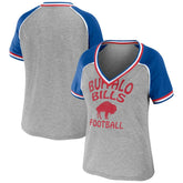 Buffalo Bills WEAR by Erin Andrews Women's Cropped Raglan Throwback V-Neck T-Shirt - Heather Gray - NFL