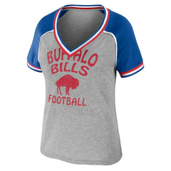 Buffalo Bills WEAR by Erin Andrews Women's Cropped Raglan Throwback V-Neck T-Shirt - Heather Gray - NFL