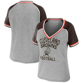 Cleveland Browns WEAR by Erin Andrews Women's Cropped Raglan Throwback V-Neck T-Shirt - Heather Gray - NFL