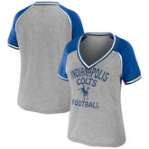 Indianapolis Colts WEAR by Erin Andrews Women's Cropped Raglan Throwback V-Neck T-Shirt - Heather Gray - NFL