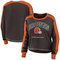 Cleveland Browns WEAR by Erin Andrews Women's Color Block Modest Crop Long Sleeve T-Shirt - Brown/Orange - NFL