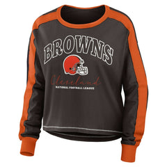 Cleveland Browns WEAR by Erin Andrews Women's Color Block Modest Crop Long Sleeve T-Shirt - Brown/Orange - NFL