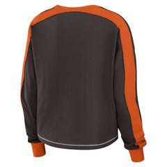 Cleveland Browns WEAR by Erin Andrews Women's Color Block Modest Crop Long Sleeve T-Shirt - Brown/Orange - NFL