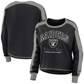 Las Vegas Raiders WEAR by Erin Andrews Women's Color Block Modest Crop Long Sleeve T-Shirt - Black/Silver - NFL