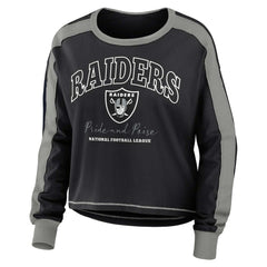 Las Vegas Raiders WEAR by Erin Andrews Women's Color Block Modest Crop Long Sleeve T-Shirt - Black/Silver - NFL