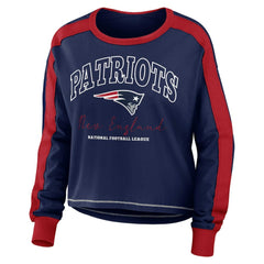 New England Patriots WEAR by Erin Andrews Women's Color Block Modest Crop Long Sleeve T-Shirt - Navy/Red - NFL