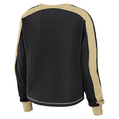 New Orleans Saints WEAR by Erin Andrews Women's Color Block Modest Crop Long Sleeve T-Shirt - Black/Gold - NFL