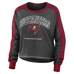 Tampa Bay Buccaneers WEAR by Erin Andrews Women's Color Block Modest Crop Long Sleeve T-Shirt - Pewter/Red - NFL