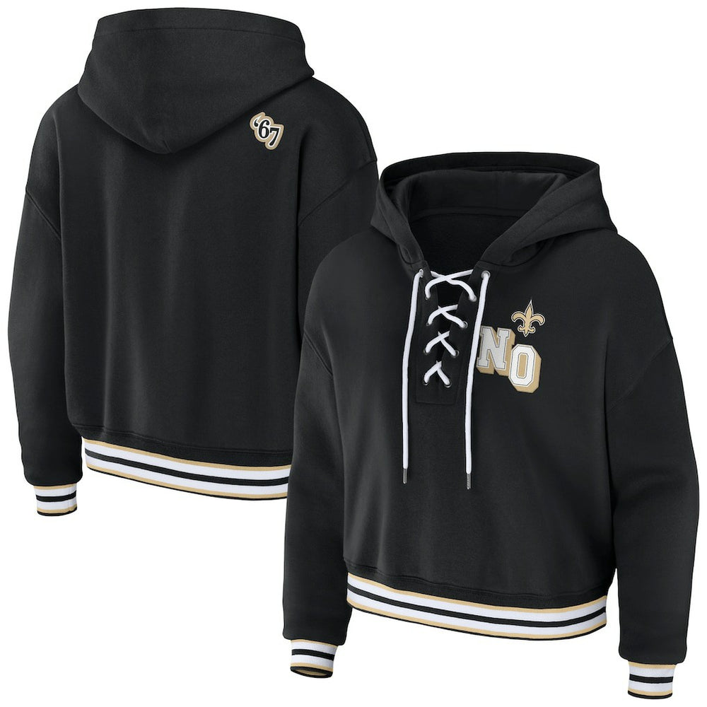 New Orleans Saints WEAR by Erin Andrews Women's Lace-Up Pullover Hoodie - Black - NFL