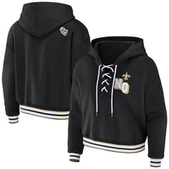 New Orleans Saints WEAR by Erin Andrews Women's Lace-Up Pullover Hoodie - Black - NFL