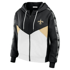 New Orleans Saints WEAR by Erin Andrews Women's Color Block Light Weight Modest Crop Full-Zip Hoodie - Black/White - NFL