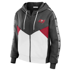 Tampa Bay Buccaneers WEAR by Erin Andrews Women's Color Block Light Weight Modest Crop Full-Zip Hoodie - Pewter/White - NFL