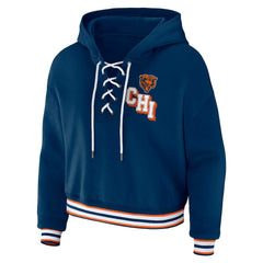 Chicago Bears WEAR by Erin Andrews Women's Plus Size Lace-Up Pullover Hoodie - Navy - NFL