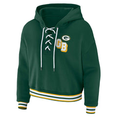 Green Bay Packers WEAR by Erin Andrews Women's Plus Size Lace-Up Pullover Hoodie - Green - NFL