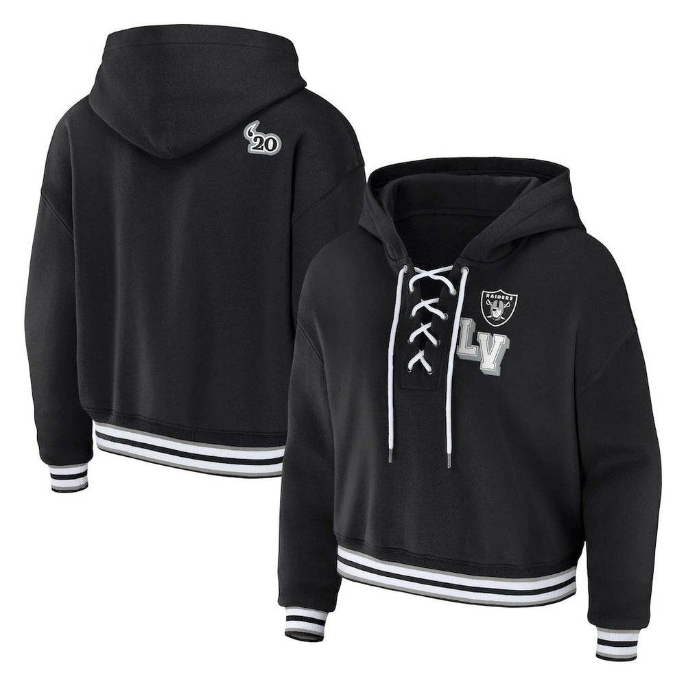 Las Vegas Raiders WEAR by Erin Andrews Women's Plus Size Lace-Up Pullover Hoodie - Black - NFL