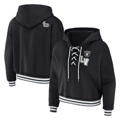 Las Vegas Raiders WEAR by Erin Andrews Women's Plus Size Lace-Up Pullover Hoodie - Black - NFL