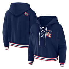 New England Patriots WEAR by Erin Andrews Women's Plus Size Lace-Up Pullover Hoodie - Navy - NFL