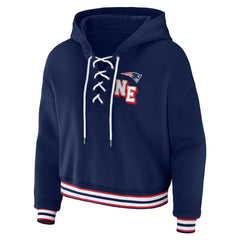 New England Patriots WEAR by Erin Andrews Women's Plus Size Lace-Up Pullover Hoodie - Navy - NFL