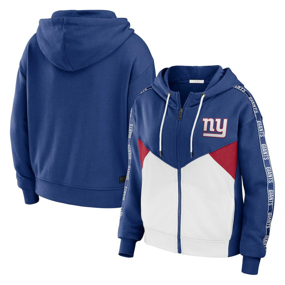 New York Giants WEAR by Erin Andrews Women's Plus Size Color Block Full-Zip Hoodie - Royal/White - NFL