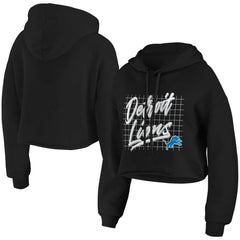 Detroit Lions WEAR by Erin Andrews Women's Domestic Cropped Pullover Hoodie - Black - NFL