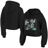 New York Jets WEAR by Erin Andrews Women's Domestic Cropped Pullover Hoodie - Black - NFL