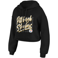 Pittsburgh Steelers WEAR by Erin Andrews Women's Domestic Cropped Pullover Hoodie - Black - NFL