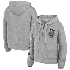 Pittsburgh Steelers WEAR by Erin Andrews Women's Full-Zip Hoodie - Heather Gray - NFL