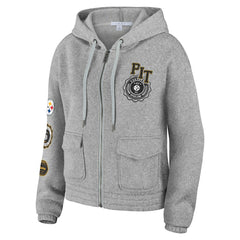 Pittsburgh Steelers WEAR by Erin Andrews Women's Full-Zip Hoodie - Heather Gray - NFL