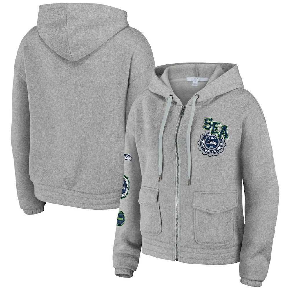 Seattle Seahawks WEAR by Erin Andrews Women's Full-Zip Hoodie - Heather Gray - NFL