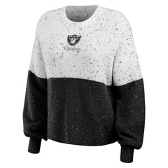 Las Vegas Raiders WEAR by Erin Andrews Women's Lighweight Modest Crop Color-Block Pullover Sweater - White/Black - NFL
