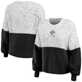 New Orleans Saints WEAR by Erin Andrews Women's Lighweight Modest Crop Color-Block Pullover Sweater - White/Black - NFL