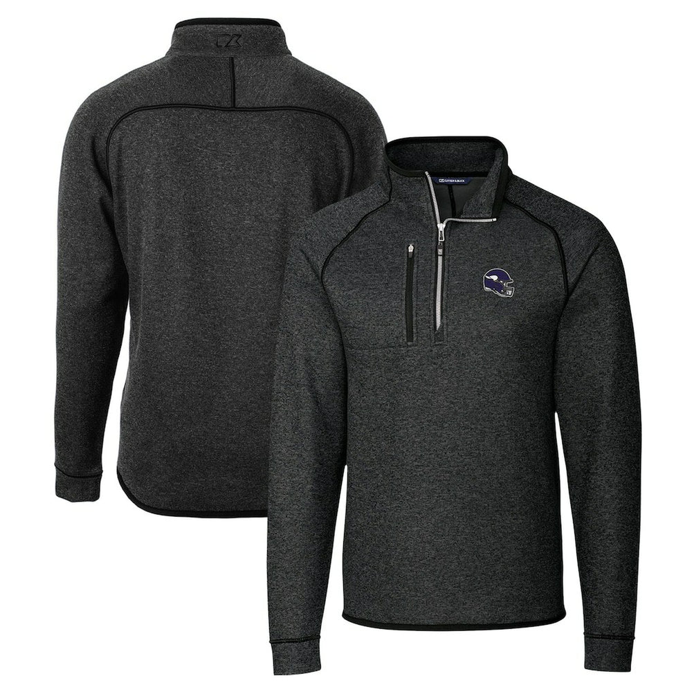 Minnesota Vikings Cutter & Buck Helmet Mainsail Sweater-Knit Half-Zip Pullover Jacket - Charcoal - NFL