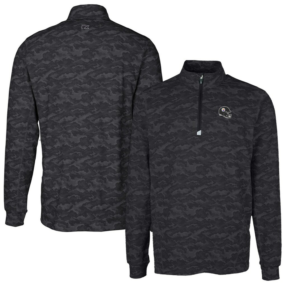 Pittsburgh Steelers Cutter & Buck Helmet Traverse Camo Print Stretch Quarter-Zip Pullover Top - Black - NFL