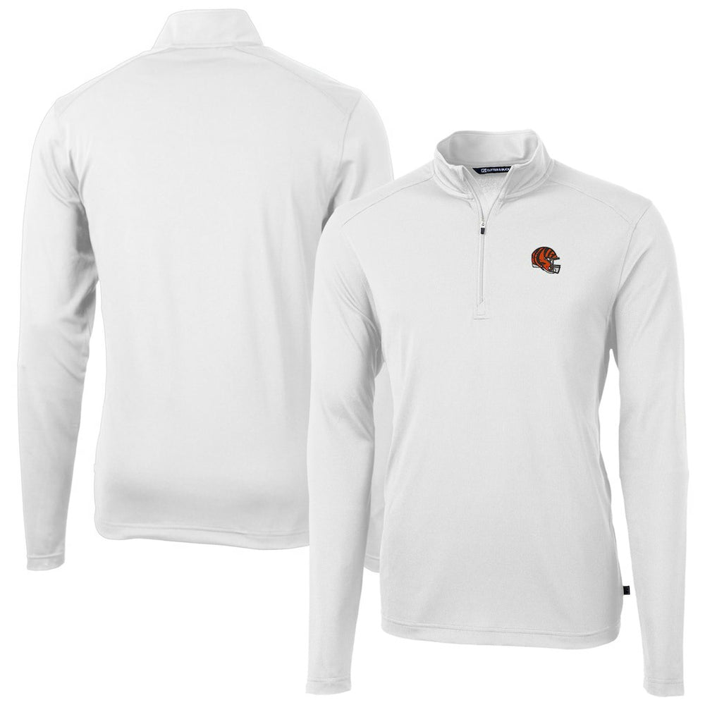 Cincinnati Bengals Cutter & Buck Helmet Virtue Eco Pique Recycled Quarter-Zip Pullover Top - White - NFL