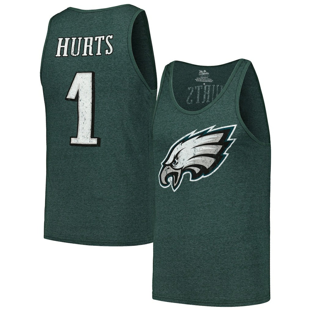 Jalen Hurts Philadelphia Eagles Majestic Threads Name & Number Tri-Blend Tank Top - Green - NFL