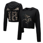 Justin Jefferson Minnesota Vikings Majestic Threads Women's Leopard Player Name & Number Long Sleeve Cropped Hoodie - Black - NFL