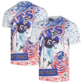 New York Giants Retired Player Name & Number Burst T-Shirt - White - Mitchell & Ness