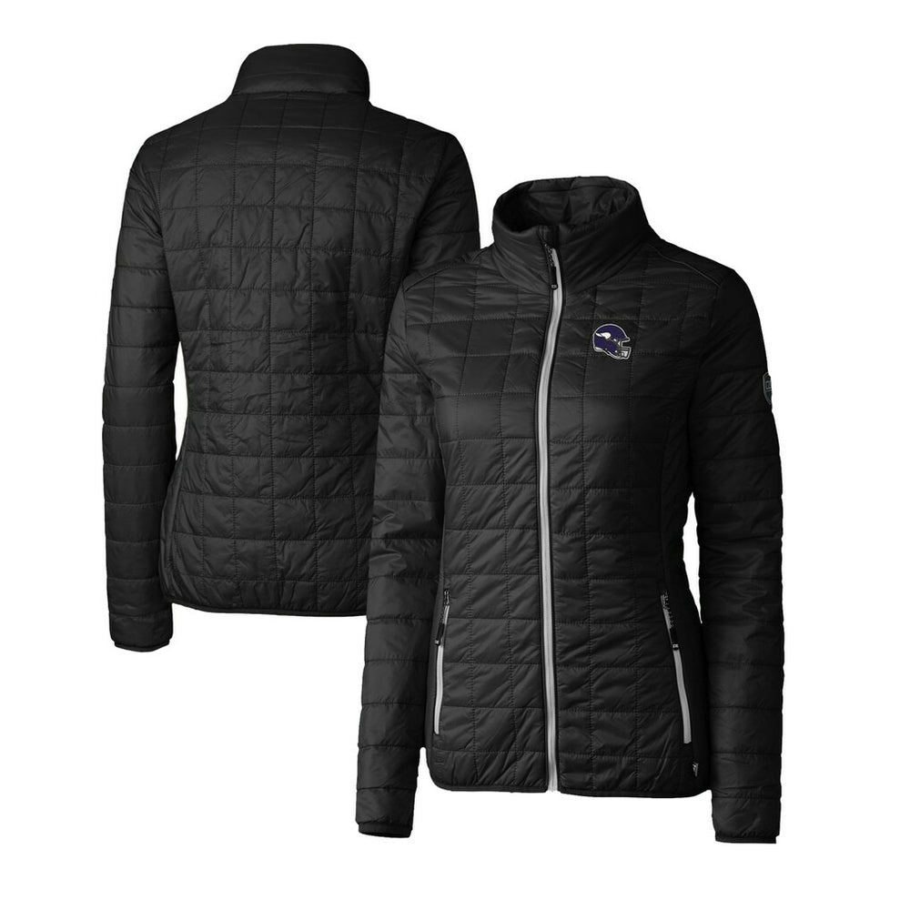 Minnesota Vikings Cutter & Buck Women's Helmet Logo Rainier PrimaLoft Eco Insulated Full-Zip Puffer Jacket - Black - NFL