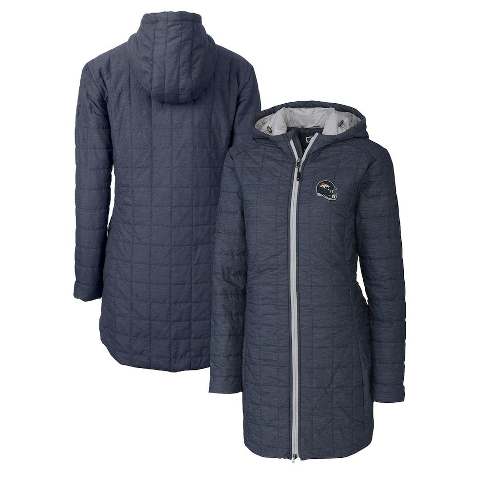 Denver Broncos Cutter & Buck Women's Helmet Logo Rainier Primaloft Eco Insulated Hooded Long Coat - Heather Navy - NFL