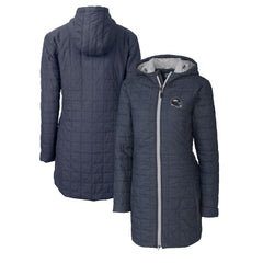 Denver Broncos Cutter & Buck Women's Helmet Logo Rainier Primaloft Eco Insulated Hooded Long Coat - Heather Navy - NFL