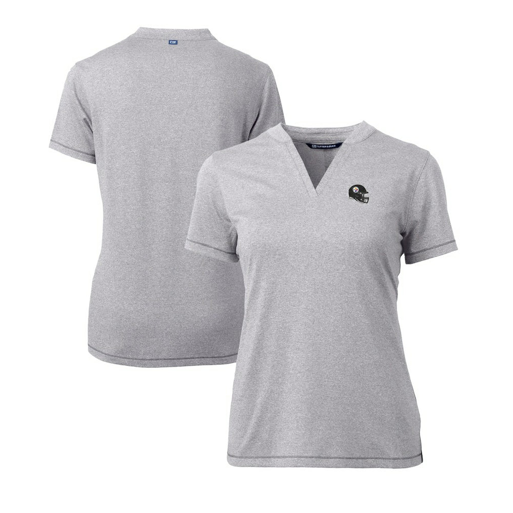 Pittsburgh Steelers Cutter & Buck Women's Helmet Logo DryTec Forge Stretch V-Neck Blade Top - Heather Gray - NFL