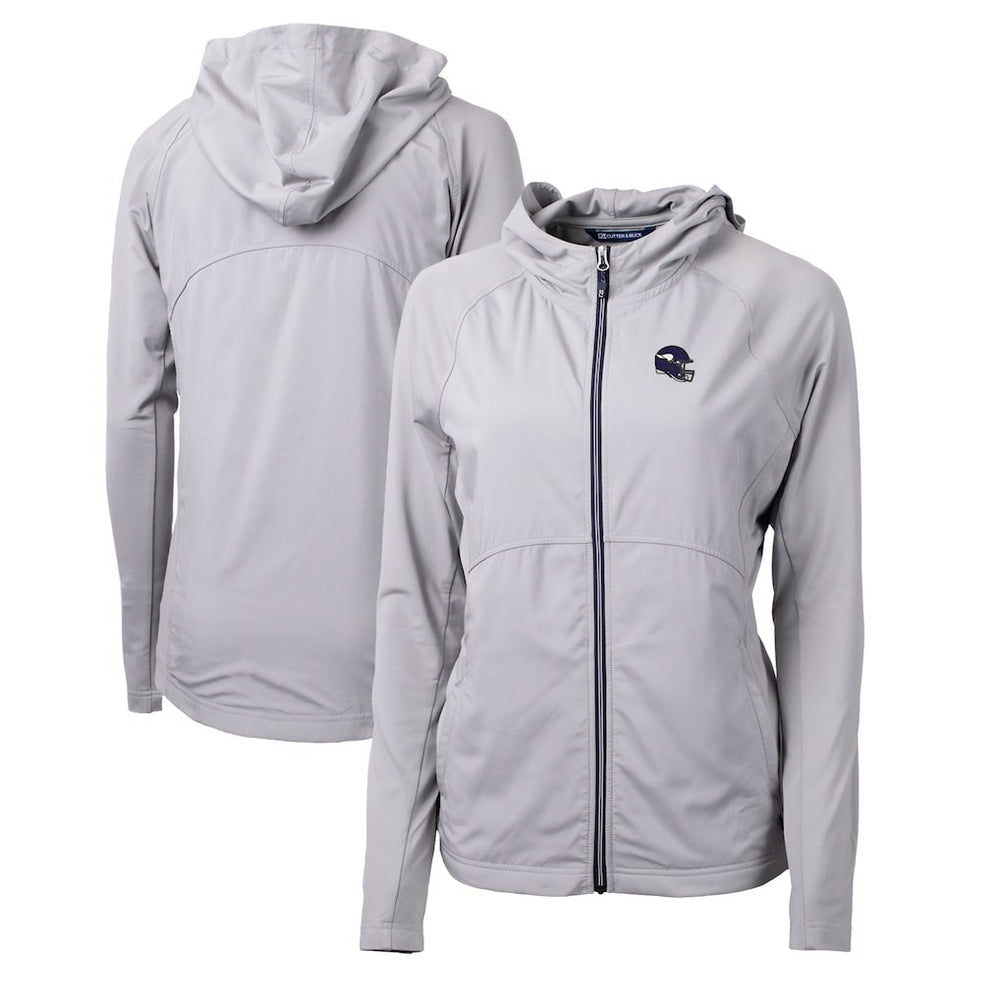 Minnesota Vikings Cutter & Buck Women's Helmet Logo Adapt Eco Knit Hybrid Recycled Full-Zip Hoodie - Heather Gray - NFL