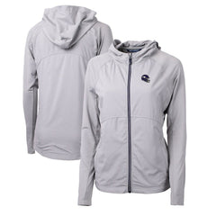 Minnesota Vikings Cutter & Buck Women's Helmet Logo Adapt Eco Knit Hybrid Recycled Full-Zip Hoodie - Heather Gray - NFL