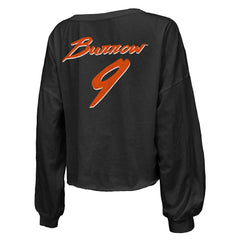 Joe Burrow Cincinnati Bengals Majestic Threads Women's Name & Number Off-Shoulder Script Cropped Long Sleeve Relaxed V-Neck T-Shirt - Black - NFL