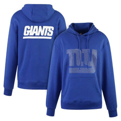 New York Giants Cuce Women's Rhinestone Logo Wordmark Pullover Hoodie - Royal - NFL