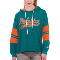 Miami Dolphins Starter Women's Bump And Run Long Sleeve Hoodie T-Shirt - Aqua - NFL