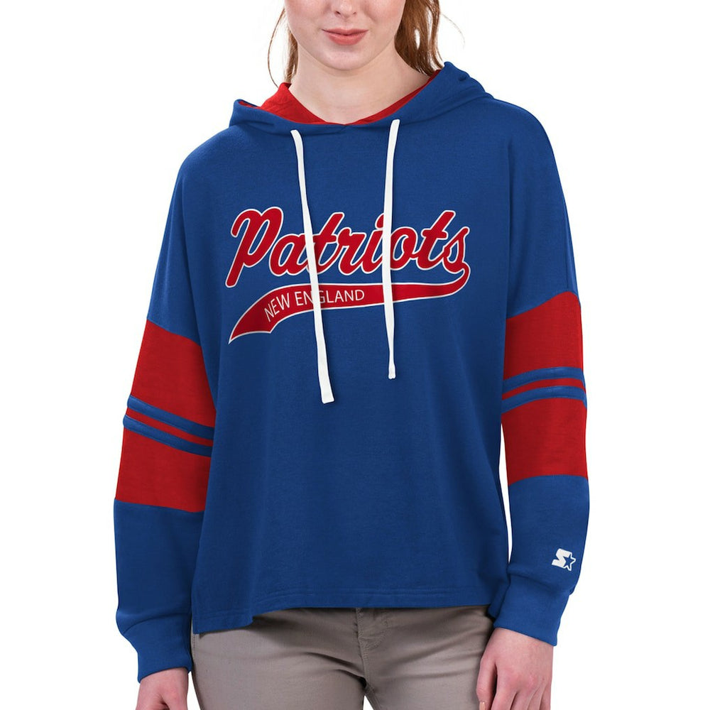 New England Patriots Starter Women's Bump And Run Long Sleeve Hoodie T-Shirt - Royal - NFL